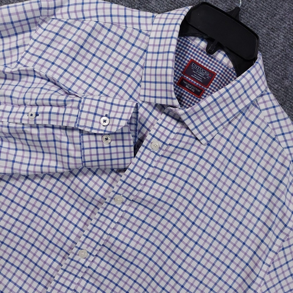 UNTUCKit‎ Shirt Mens XL Purple Blue Plaid Cedarvale Slim Wrinkle Free 40165